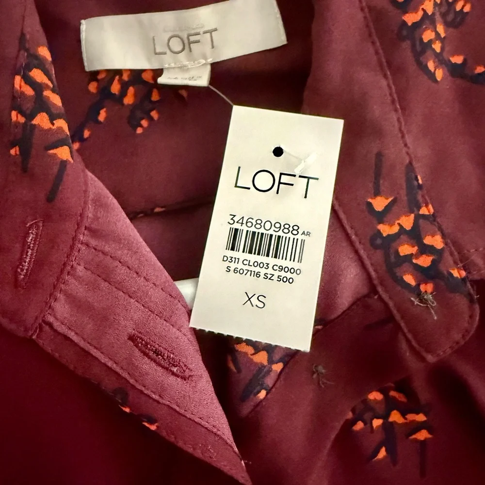NWT LOFT Maroon & Orange Floral Button-Down Shirt - XS - Picture 6 of 8